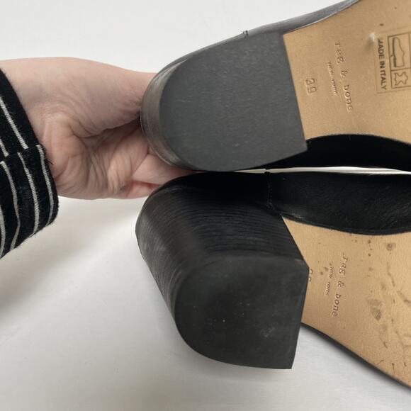 Rag & Bone Harrow Boots Womens Size 39 Black Leather Ankle Heeled Strap Italy - Picture 14 of 16